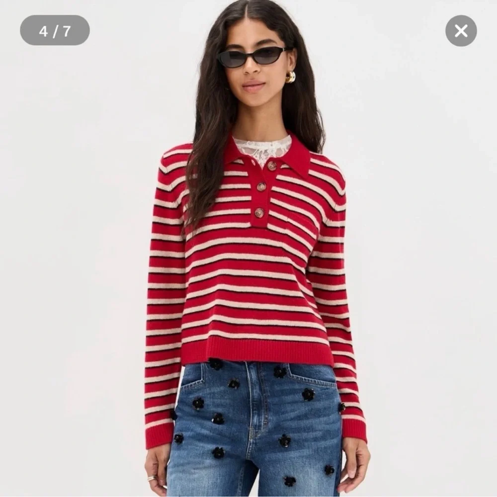 Baum Und Pferdgarten Cori Striped Polo Sweater Merino Wool Red Women’s L